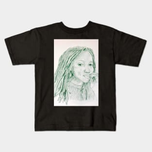 Pensive Woman with Long Locks Kids T-Shirt